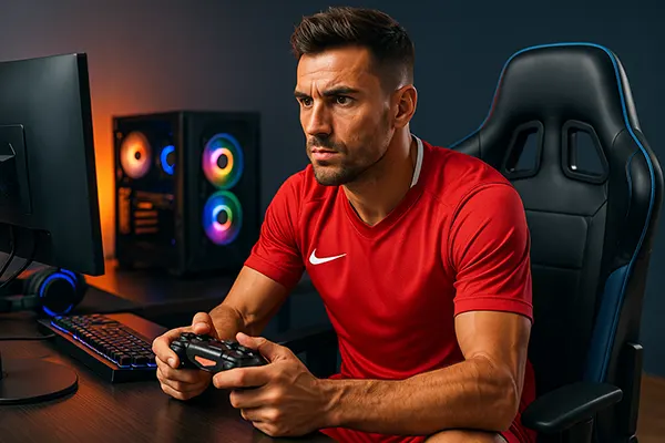 Gamer in campo sportivo